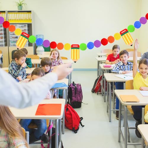 Image of 3 Pcs Back to School Felt Banner Pencil Garland Classroom Return to School Pom Pom Ball Colorful Pompom Hanging Banner Hanging Garland for First Day of School Classroom Decoration
