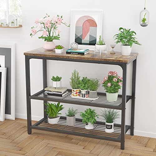 Mesa consola de sofá industrial de 32 pulgadas con estantes rústica para entrada pasillo y salón 8