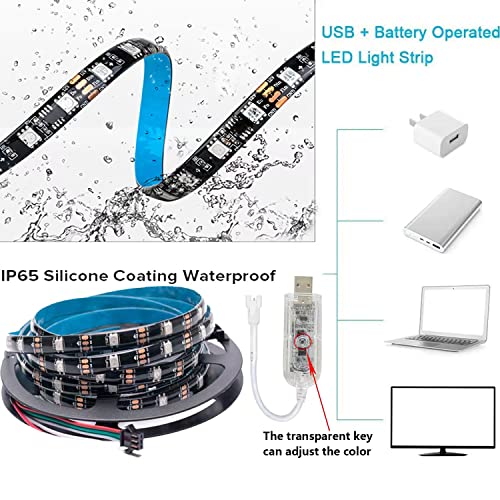 Tira LED RGB WS2812B 6.5 pies USB impermeable miniatura 3