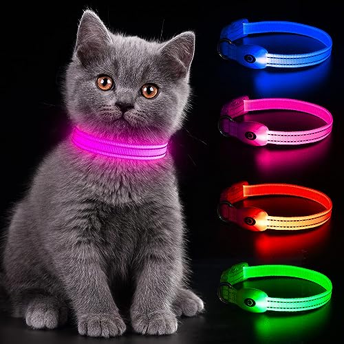 Wiederaufladbares LED-Welpenhalsband, YFbrite LED-Katzenhalsband, Bequem Leuchtende Welpenhalsbänder, Verstellbares Reflektierendes Welpen-Gehlichthalsband für Sicherheit (Rosa, XS)
