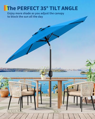7.5FT Outdoor Patio Umbrella, Outdoor Table Umbrella, Market Umbrella With Push Button Tilt and Crank, 6 Sturdy Ribs UV Protection Waterproof for Garden, Deck, Backyard, Pool,Navy Blue