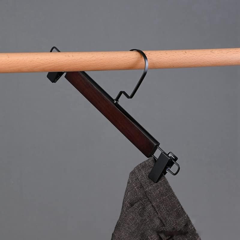 Miniatura 3 de Paquete de 10 perchas de madera maciza para pantalones, faldas y pantalones, de madera maciza con 2 clips ajustables, ganchos de clip para