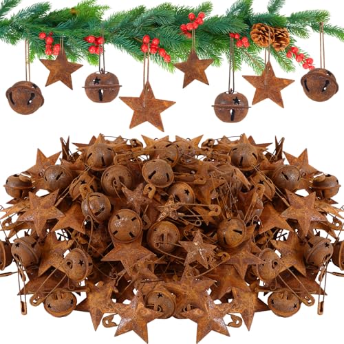 LEIFIDE 200 Pcs Christmas Rusty Jingle Bell Stars Safety Pins for Craft