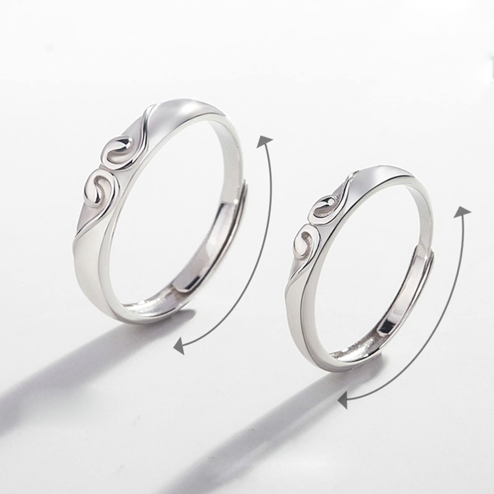 Juego de anillos de plata de ley para adolescentes, anillo de boda de plata de ley con diseño de corona de plata, anillo ajustable para pareja, Adjustable, Sin piedras preciosas