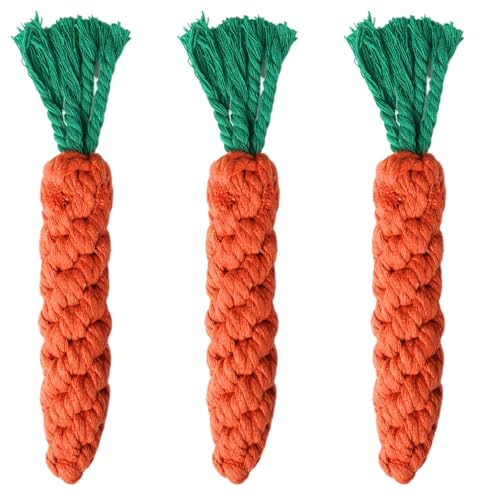 2ME 3 PCS Carrot Dog Rope Toys for Dogs Durable Chew Toys for Aggressive Chewers Entertainment and Interaction Teeth Cleaning and Chewing All-Cotton