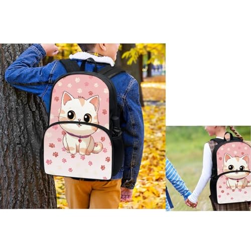 Cute Cat School Backpack for Girls 4 Piece Backpack Set with Lunch Box Pencil Box Water Bottle Portable Large Backpack for Girls Backpack for School Travel2