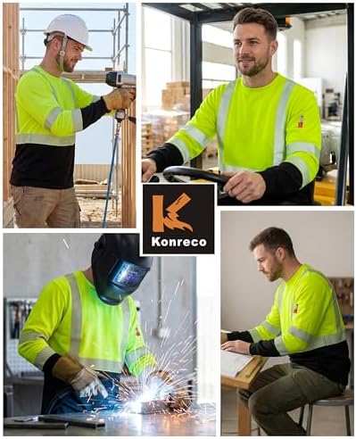 KONRECO FR Tee Shirts High Visibility Lightweight 6oz Long Sleeve Hi-Vis Flame Resistant Safety Shirts CAT 2 - 5