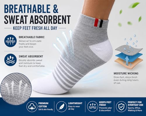 Image of Men's Ankle Length Socks Pack of 2 Pairs | Cotton Rich Sports & Casual Socks | Breathable, Sweat Absorbent, Stretchable Daily Wear Socks for Men (Free Size)