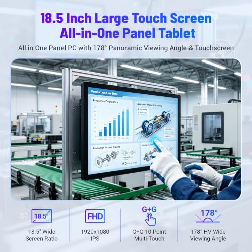 Image of 18.5 inch All-in-One Industrial Panel PC Win11 Pro, Fanless Embedded Panel Computer N100 8GB RAM 128GB ROM Touchscreen Tablet, 1920*1080 IPS, HDMI 2.0, Type-C 3.1 for Office /Automation /Kiosk /Bar /Warehouse
