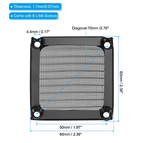 PATIKIL 60mm Fan Filter Grills with Screws, 2 Pack Aluminum Frame Stainless Steel Mesh Dustproof Cover for Computer Case Black - Image 2