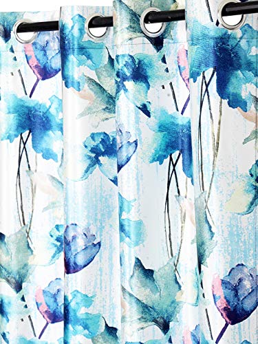 Image of Home Sizzler Abstract Flower 4 Piece Blue Window Curtain, 5 feet