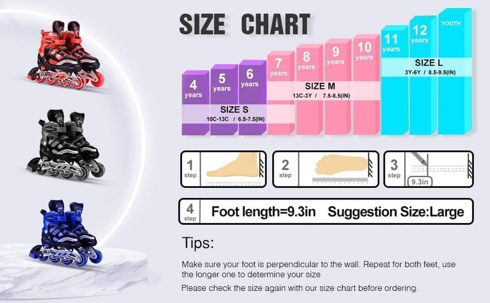 Image of Adjustable Inline Skates with Light-Up PU Wheels, Breathable Mesh Shoes, Double Buckle Strap, Rear Brake, Roller Skates for Kids, Boys & Girls 6-20 Year, Blue