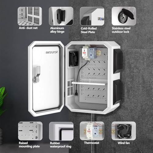 Image of Outdoor Electrical Box with Thermostat and Fan, Cold-Rolled Steel Plate, Aluminum Alloy Back Beam, One-Piece Ventilation Design, IP65 Waterproof, Wall /Pole Mounted. (17.7 inch x 13.8 inch x 7.9 inch)