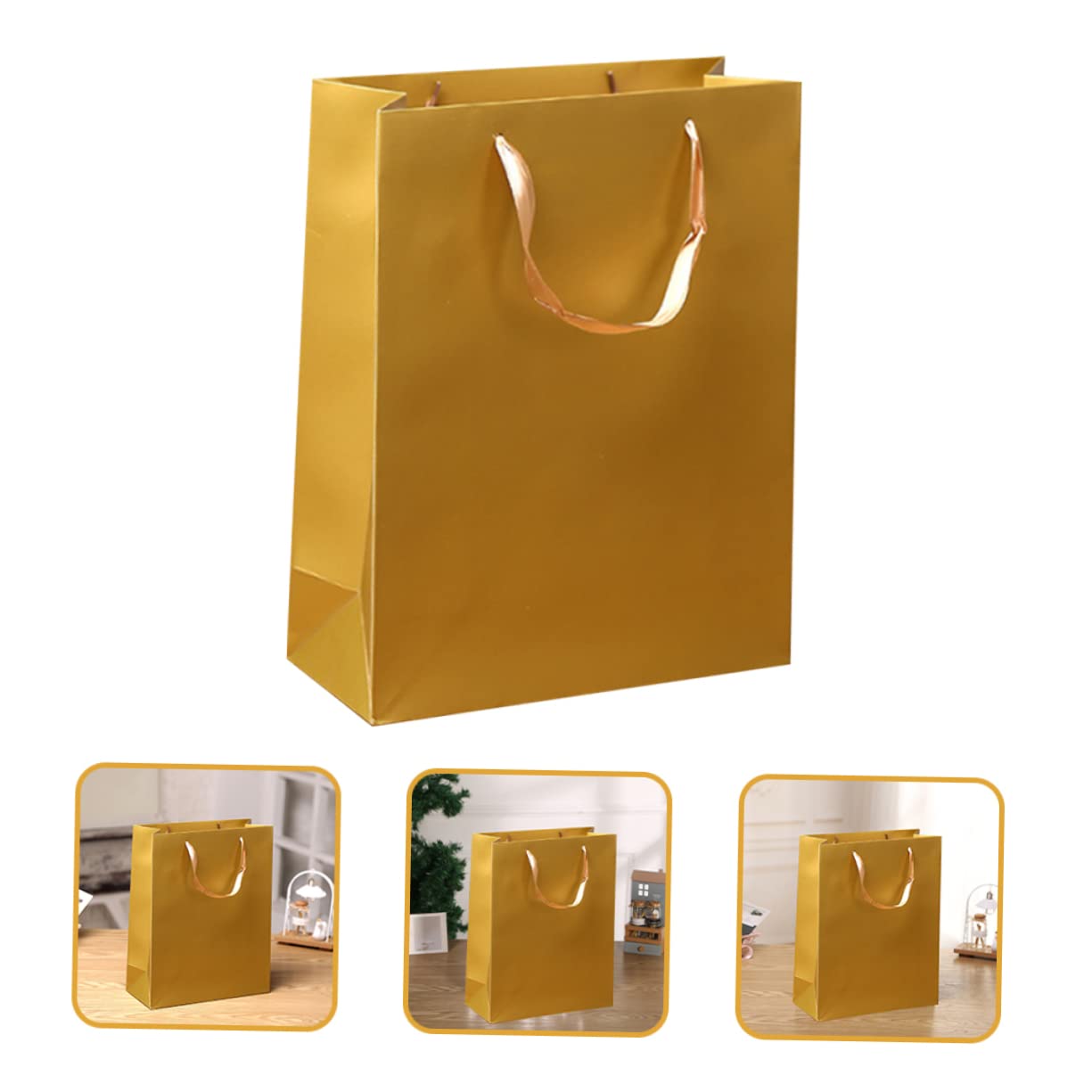 Mikinona Papiertüten in Gold Kraftpapier mit Großer Kapazität 12 Stück und Einfachem Falten Elegante Tragetaschen für Tägliche Aufbewahrung und Geschenkverpackung