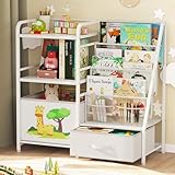 BBLIKE Kids Bookshelf and Toy Storage Organizer - 4 Tier Book Shelf with Movable Toy Box for Kids Rooms, Ideal Bookcase and Toy Organizer for Playroom, Bedroom, Nursery（PVC）