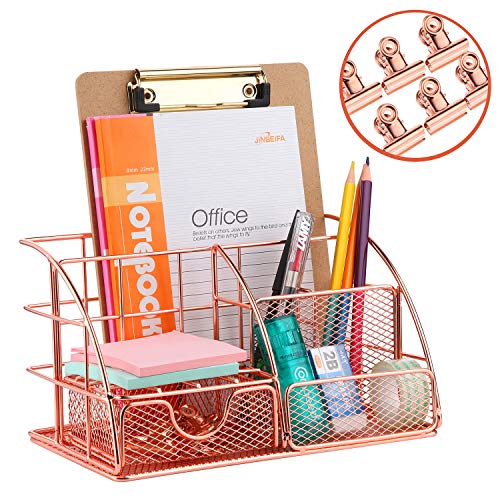 Rose Gold Desk Organizer with 6pcs Metal Paper Clips, FBve All in One
