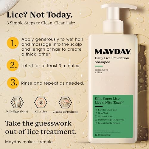 Image of MAYDAY Daily Lice Prevention Shampoo, Non-Toxic, Sandalwood & Mint, 12oz | Non-Toxic, Pesticide-Free, Scientifically Proven Lice, Super Lice & Nit Defense, Daily Use, Hair & Scalp Wellness Support