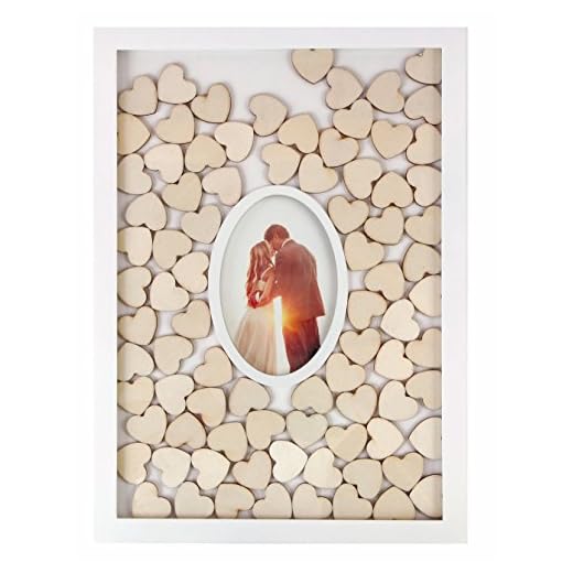 Spetebo Libro de visitas de boda con marco de fotos y 72 corazones de madera en los que escribir