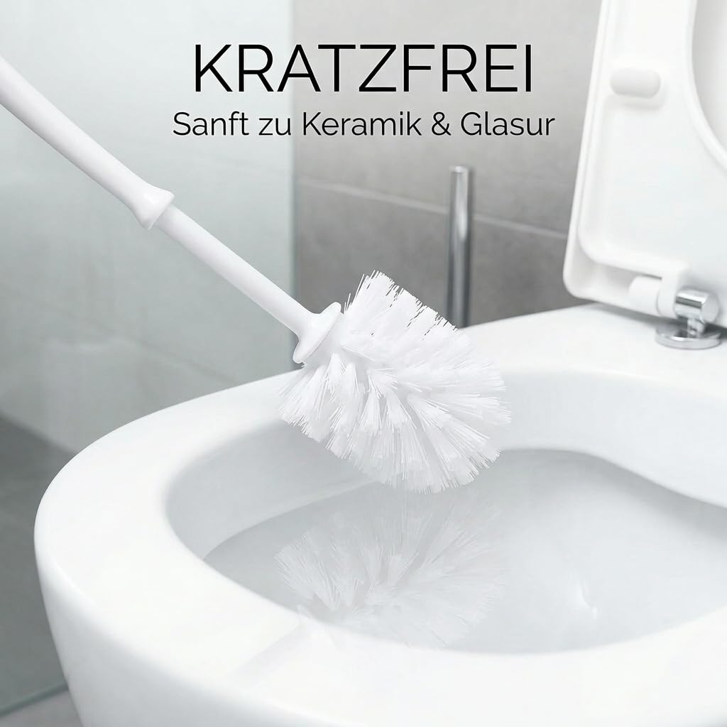 SHD – praktisches Toilettenbürstenset mit langem Griff ohne Halterung für eine gründliche WC-Reinigung – 5er Set Klobürsten in weiß mit pflegeleichtem Kunststoffkörper und robusten Borsten