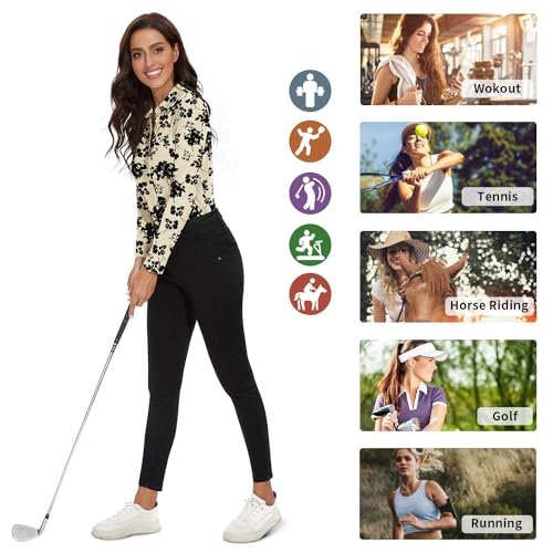 Image of Soneven Womens Golf Polo Shirts 3 /4 Long Sleeve V Neck Button Down Shirts Business Causal Work Blouses Tops