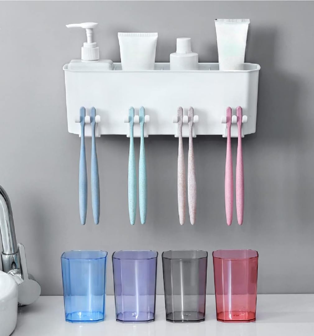 LXOICE Plastic Toothbrush Holder Wall Mounted, Toothbrush Holders for Bathroom, Brush Holder for Bathroom Wall Mounted, Bathroom Organizer, White 1