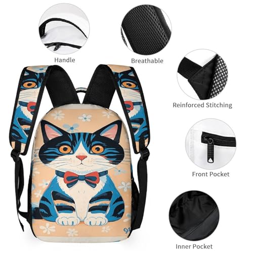 3Pcs Backpack Sets Cute Cheshire Cat Print Travel Daypack 3 in 1 Lightweight Backpack Set with Lunch Bag And Cosmetic Bag3