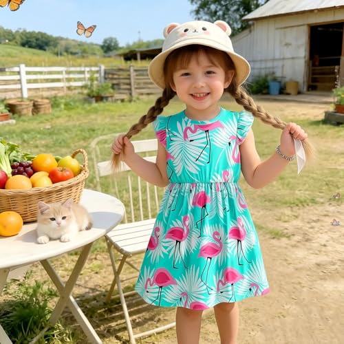 Image of Toddler Little Girls Casual Dresses Short Sleeve Crew Neck Graphic Cartoon Dress for 2-8 Years