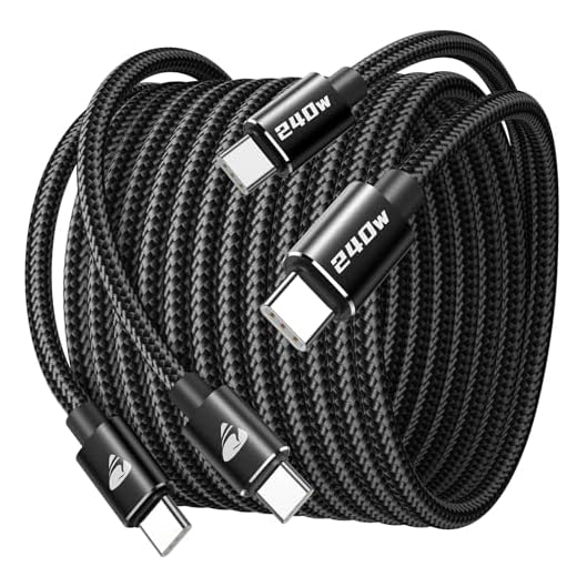 USB C Cable 240W, [2 Pack 6FT + 6FT] PD Fast Charging Cable Nylon Braided for iPhone 16 Pro Max, iPhone 15, for iPad Pro, MacBook(Black, 2pack)