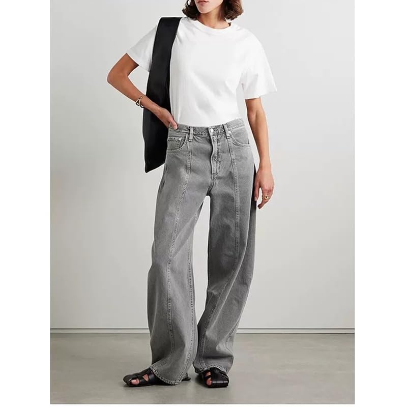 Minimalist Mom Jeans Retro Loose Jeans Light Gray High Waisted Wide Leg Curved Knife Jeans Denim Pants for Women2