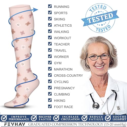 Image of FEYHAY Copper Compression Socks (3 Pairs) 15-20 mmHg Circulation is Best Athletic & Daily for Men & Women, Running, Climbing