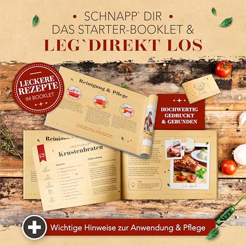 Foto von KRUSTENZAUBER Gusseisen Topf [inkl. Fleischgabel] - 26cm Schmortopf backofengeeignet - Idealer Bräter mit Deckel Backofengeeignet, Kochtopf Induktion, Emaille, Bratentopf Cast Iron