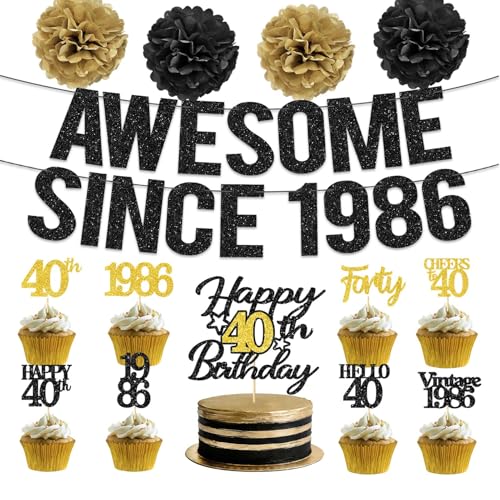 30pcs 40th Birthday Decorations for Men Women, Vintage 1986 Party Supplies