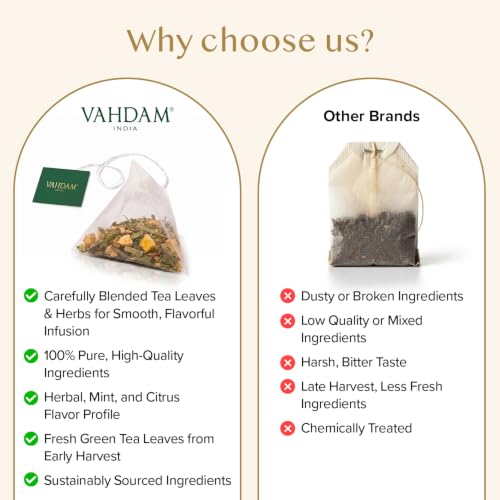 Image of VAHDAM, Chamomile Mint Citrus Green Tea Bags (100 Count) Low Caffeine, Non GMO, Gluten Free | Sweet & Floral | Resealable Ziplock Pouch | Chamomile Tea Bags