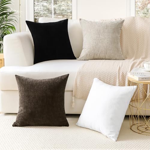 JOTOM Chenille Cushion Covers 45x45 cm Soft Beige Decorative Throw Pillow Covers 18x18 Inch Square Cushion Case Solid Pillowcases for Couch Sofa Living Room Bed Home Decor (Beige) - Image 5