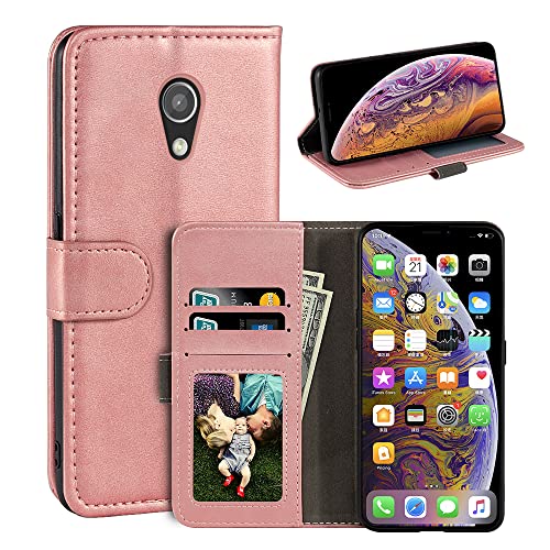 Coque pour Motorola Moto G 2ème génération, étui à rabat magnétique en cuir synthétique avec emplacements pour cartes et béquille pour Motorola Moto G2 5 pouces - Or rose