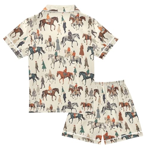 ALAZA Vintage Horse Racing Satin Pajamas Set Short Sleeve Button Down Sleepwear Summer Pjs 2 Piece2