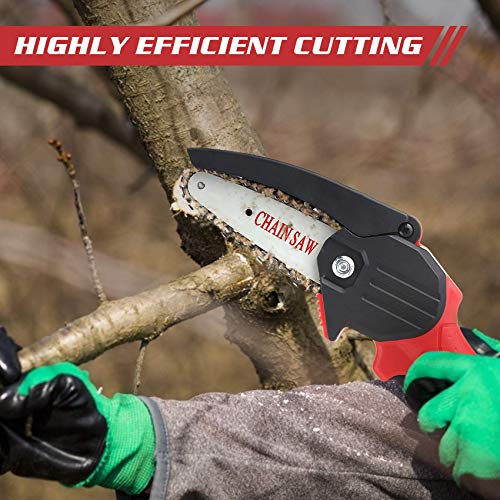 Mini Chainsaw, AUSHEN 4-Inch Cordless Battery Operated Chainsaw Portable Chain Saw, One-Hand Operation Pruning Shears Chainsaw for Tree Branch Trimming Wood Cutting Gardening (2 Batteries and 2 Chain)