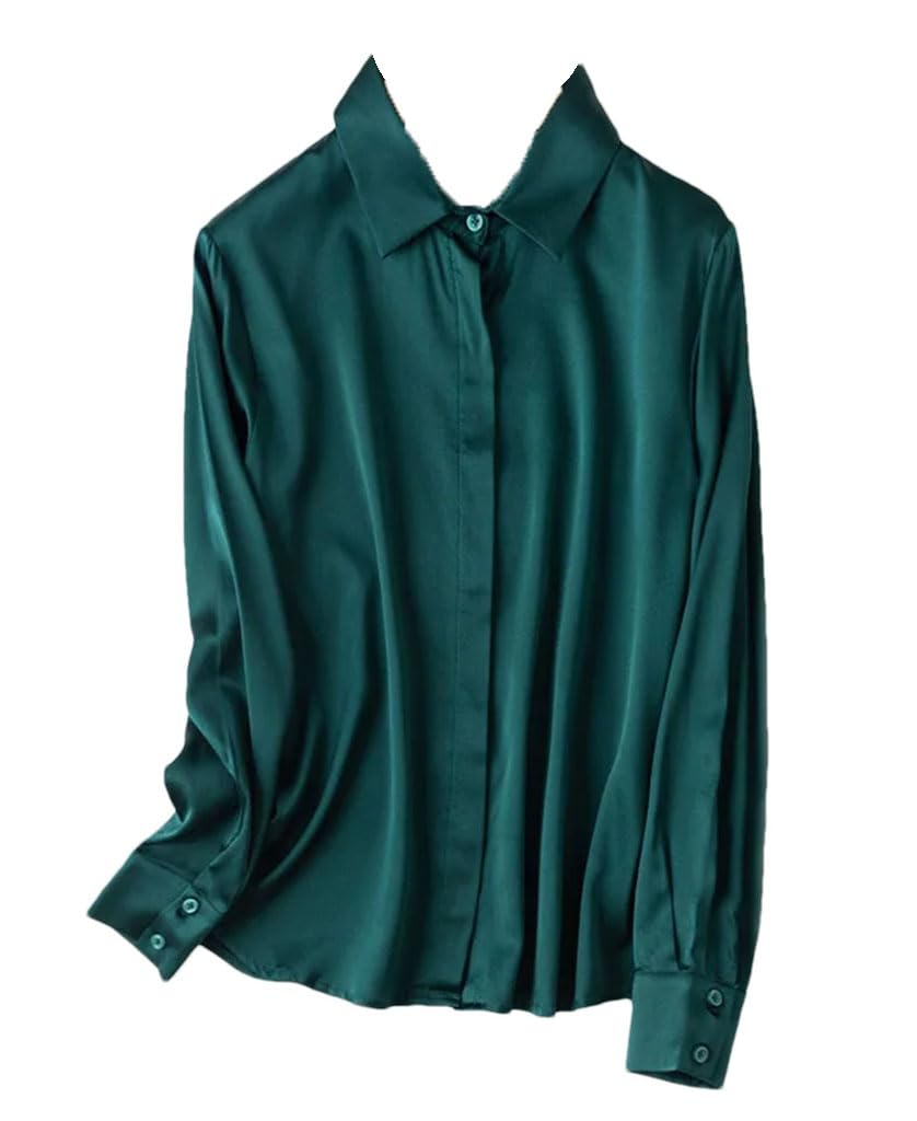 Camisas lisas para mujer, 100 % seda real, de manga larga, blusas de primavera y verano, para la oficina