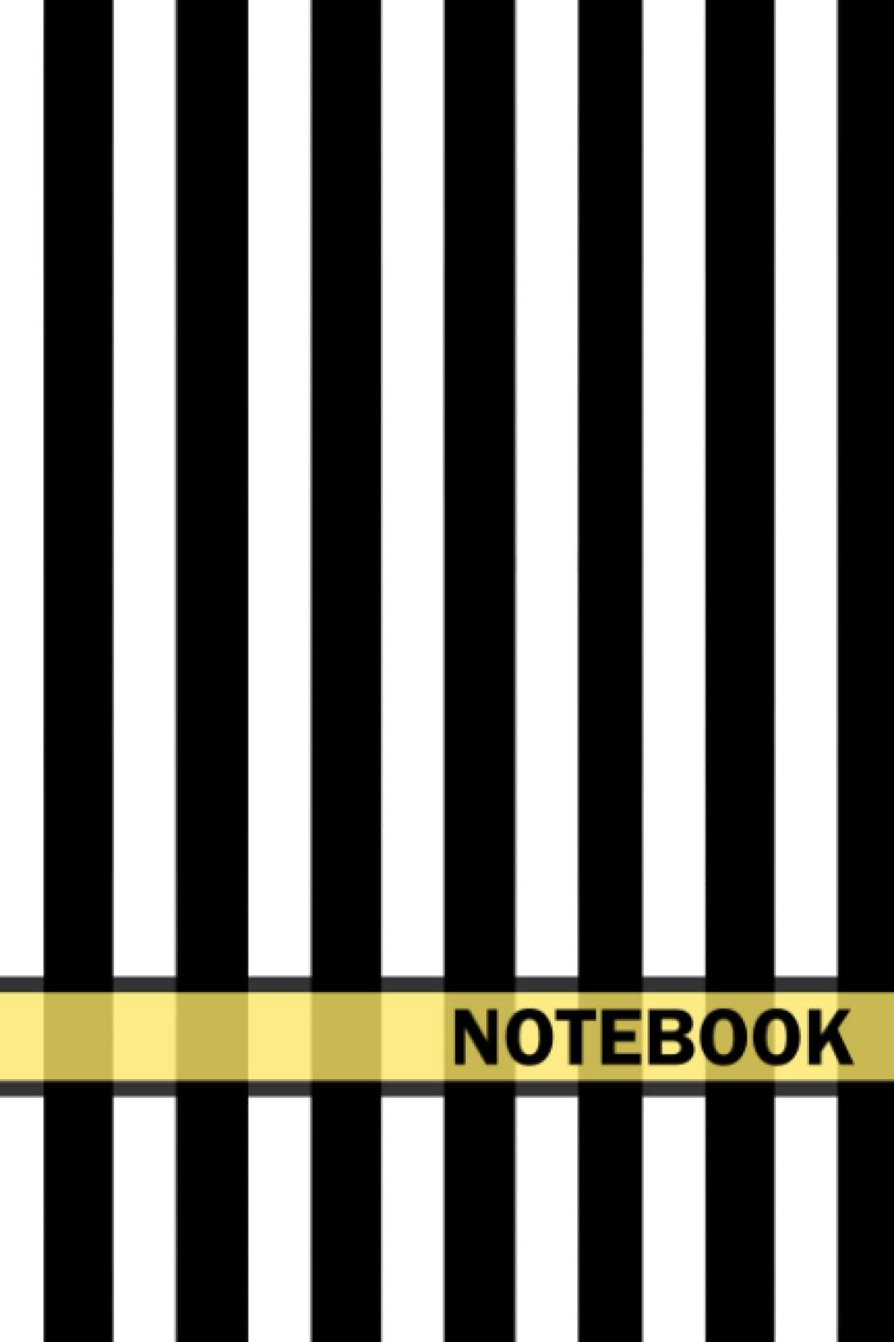A5 paperback notebook with a matte black and white striped finish. Includes lined pages