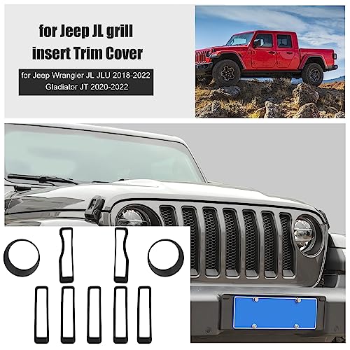 Rt-Tcz For Jeep Jl Mesh Grille Grill Insert+Headlight Turn Light Cover Trim For Jeep Wrangler Jl Jlu Gladiator Jt(Matte Black) #TOP4