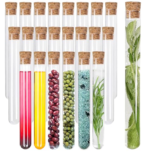 Acetiti 22 Pièces Tubes à Essai en Verre, 15x150mm Tube a Essai Transparent avec bouchons en liège, Bouteilles de stockage vides Pour le bricolage Liquides...