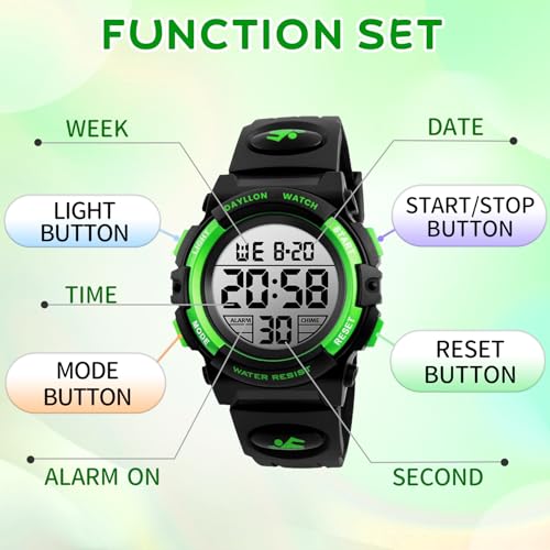 Image of Dayllon Kids Digital Watch Boys Outdoor Sports 50M Waterproof Girls Watches Alarm Clock 12 /24 H Stopwatch Calendar for Ages 3-15 Boy Girl Wristwatch Kids Gift