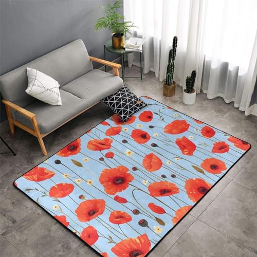 Tapis velours fin coquelicots sur ciel bleu de 152x99 cm - 3