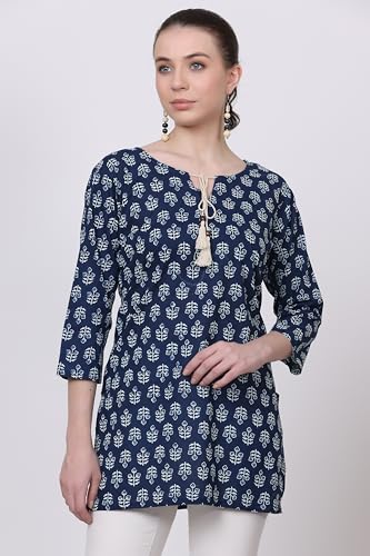 Image of Women's Stylish Regular Cotton Kalamkari Print Casual Short Kurti with Flower Base | Office Wear | Pack pf 1