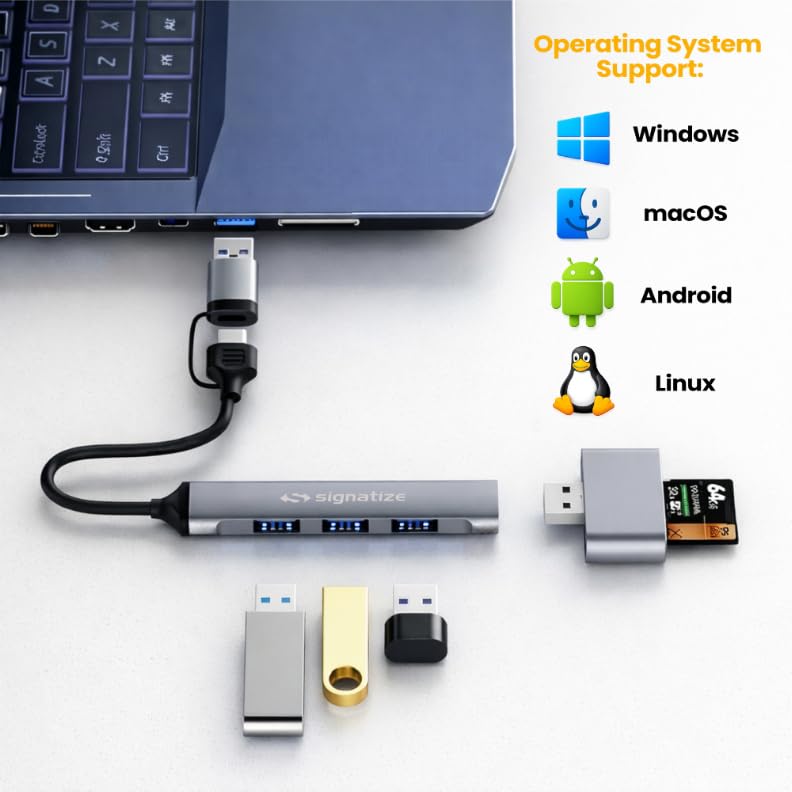 Image of Type C Hub, Type-A+C to 4 Port with 5 Gbps Superspeed Data Transmission, 1*USB 3.0 Ports, 3*USB 2.0 Port, USB c hub for Laptop, MacBook, chromebook,Tablets & Smartphones (Grey)