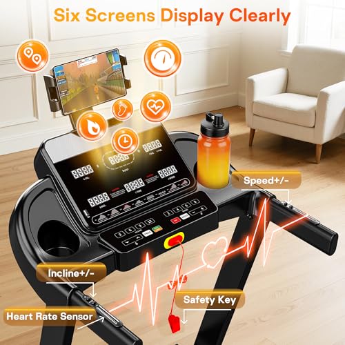 Image of 3.7HP Brushless Treadmill for Home with 15% Auto Incline, Bluetooth App, 105 Programs, Folding Running Machine with LED Display, 350 LBS Capacity for Walking Jogging Running