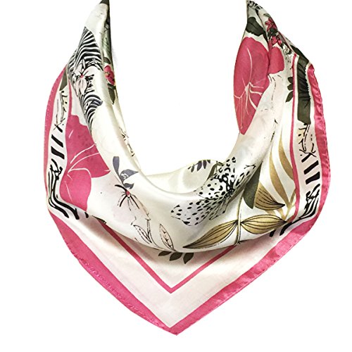 Wrapables 100% Silk Neckerchief Square Scarf, Pink Botanic Garden