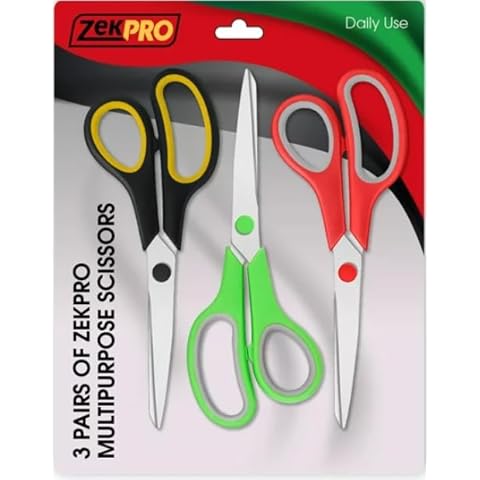 ZekPro 3 Pack All Purpose Scissors [Ultra Sharp] 8" Craft Scissors - Heavy Duty Sharp Blade - Bulk Sewing Scissor for Office, Fabric and School [Right Handed] Cover