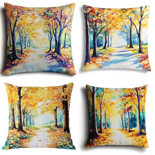 4er Set Kissenbezug Ölgemäldelandschaft Bezug Couchkissen Modern...