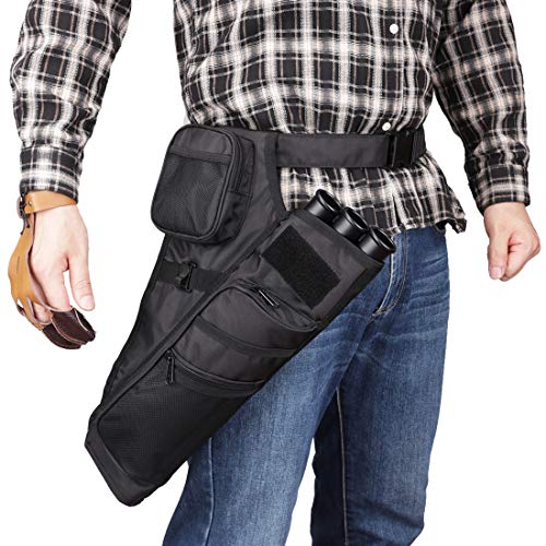 Kratarc 3-Tubes Hip Quiver Waist Hanged Camouflage Arrow Archery Carry Bag With Pockets Adjustable Belt (Black) #TOP1